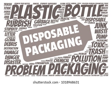 Ecology concept vector illustration. Plastic garbage global problem. Disposable packaging danger. Word cloud