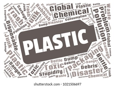 Ecology concept vector illustration. Plastic garbage global problem. Disposable packaging danger. Word cloud