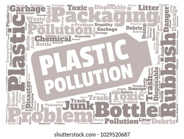 Ecology concept vector illustration. Plastic garbage global problem. Disposable packaging danger. Word cloud