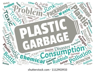 Ecology concept vector illustration. Plastic garbage global problem. Disposable packaging danger. Word cloud