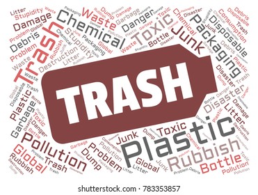 Ecology concept vector illustration. Plastic garbage global problem. Disposable packaging danger. Word cloud