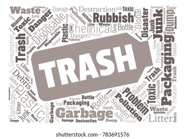 Ecology concept vector illustration. Plastic garbage global problem. Disposable packaging danger. Word cloud