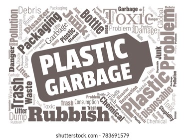 Ecology concept vector illustration. Plastic garbage global problem. Disposable packaging danger. Word cloud