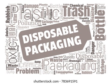 Ecology concept vector illustration. Plastic garbage global problem. Disposable packaging danger. Word cloud