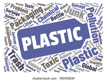 Ecology concept vector illustration. Plastic garbage global problem. Disposable packaging danger. Word cloud