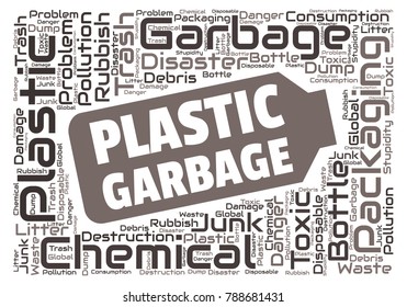 Ecology concept vector illustration. Plastic garbage global problem. Disposable packaging danger. Word cloud