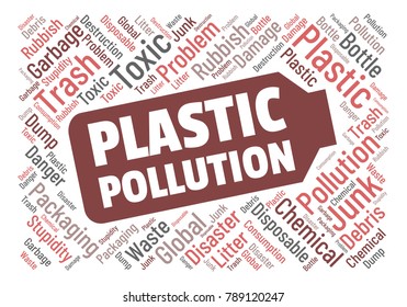 Ecology concept vector illustration. Plastic garbage global problem. Disposable packaging danger. Word cloud