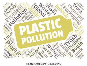 Ecology concept vector illustration. Plastic garbage global problem. Disposable packaging danger. Word cloud