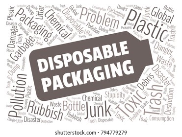 Ecology concept vector illustration. Plastic garbage global problem. Disposable packaging danger. Word cloud