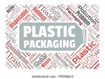 Ecology concept vector illustration. Plastic garbage global problem. Disposable packaging danger. Word cloud