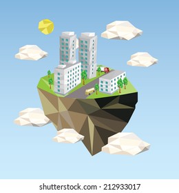 Ökologische Konzeption Vektorgrafik im Polygonstil. Stadtumgebung.