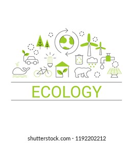 Ecology concept. White background with ecology icons.