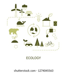 Ecology concept. White background with ecology icons.