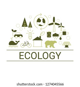 Ecology concept. White background with ecology icons.