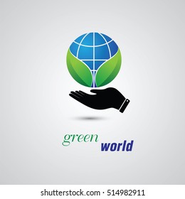 Ecology concept with world. Creative nature Concept Icon- vector illustration.