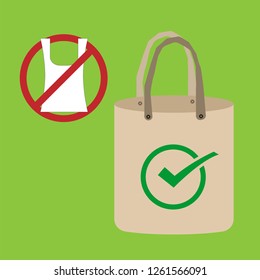 Ecology concept,eco-friendly fabric bag ideas.Vector illustration