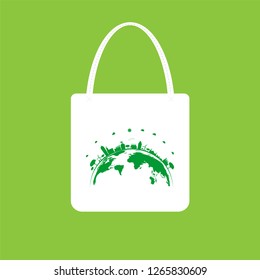 Ecology concept,eco-friendly fabric bag ideas.Vector illustration