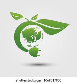 ecology concept,green eco power plug with green earth.vector illustrator