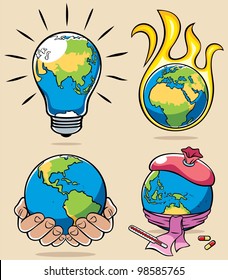 Ecology Concepts 3: 4 conceptual illustrations on environmental subjects.   No transparency and gradients used.