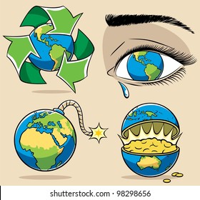 Ecology Concepts: 4 conceptual illustrations on environmental subjects.   No transparency and gradients used.