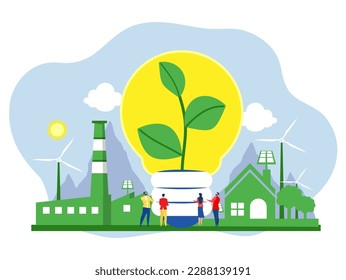 Ecology concept,Team Business invest with ESG or ecology problem concept, business invest energy sources. Preserving resources of planet. flat vector illustration