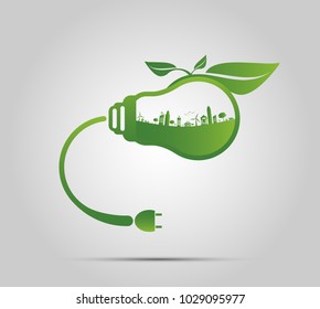 Ecology concept,the world is in the energy saving light bulb green,vector illustration