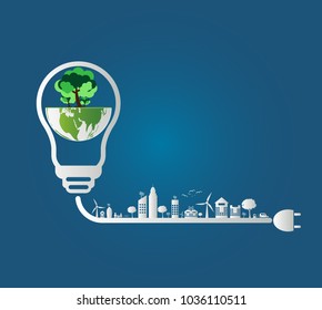 Ecology concept,the world is in the energy saving light bulb green,vector illustration
