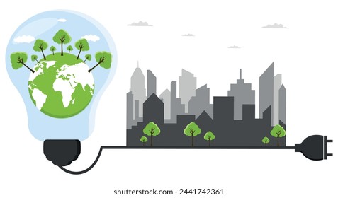 Ecology concept,the world is in the energy saving light bulb green,vector illustration. green eco city