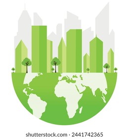 Ecology concept,the world is in the energy saving light bulb green,vector illustration. green eco city