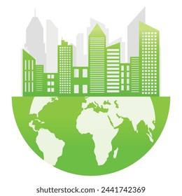 Ecology concept,the world is in the energy saving light bulb green,vector illustration. green eco city