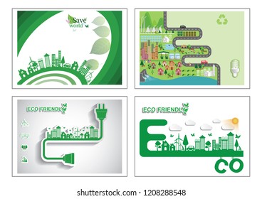 Ecology connection  concept background . Business Cards  Vector infographic illustration