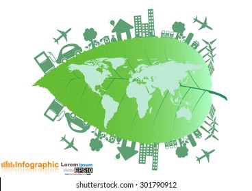 Ecology connection concept background 
with icons for eco friendly, energy, 
environment.Vector infographic illustration
