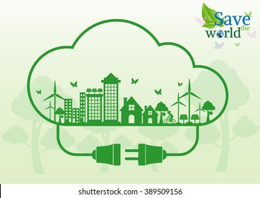 Ecology connection electrical plug concept background . Vector infographic illustration