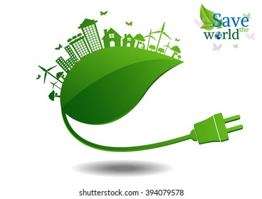 Ecology connection electrical plug concept background . Vector 
