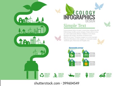 Ecology connection electrical plug concept background . Vector infographic illustration