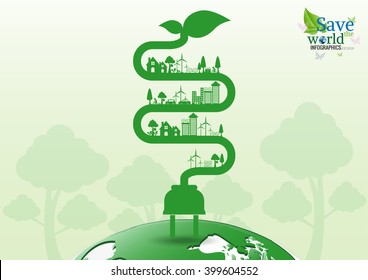 Ecology connection electrical plug concept background . Vector infographic illustration