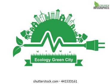 Ecology connection electrical plug concept background . Vector 

infographic illustration