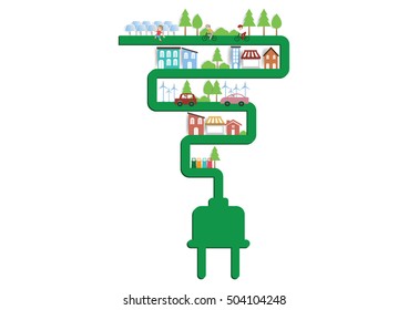 Ecology connection electrical plug concept background . Vector 

infographic illustration