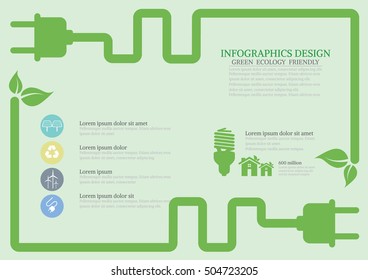 Ecology connection electrical plug concept background . Vector 

infographic illustration
