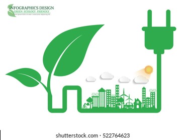 Ecology connection electrical plug concept background . Vector infographic illustration