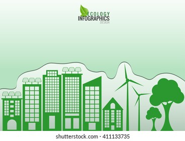 Ecology connection green city concept background . Vector 
infographic illustration