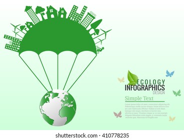 Ecology connection parachute concept background . Vector infographic illustration