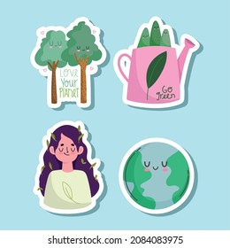 ecology conscience stickers icon set