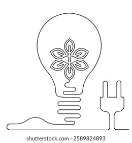 The ecology of a continuous one-line drawing of isolated outline vector art with sustainability