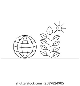 The ecology of a continuous one-line drawing of isolated outline vector art with sustainability