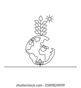 The ecology of a continuous one-line drawing of isolated outline vector art with sustainability