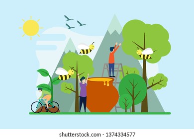 ecology creative illustration vector of nature graphic , small people in ecology energy illustration vector , save the planet, save energy, Earth Day concept vector