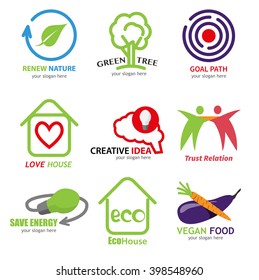 ecology, creativity and business set of abstract symbols.