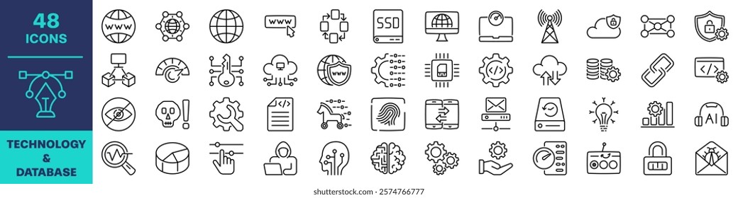 Ecology and database Icon set. Linear style.