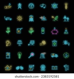 Ecology day icon set. Outline set of ecology day vector icons neon color on black